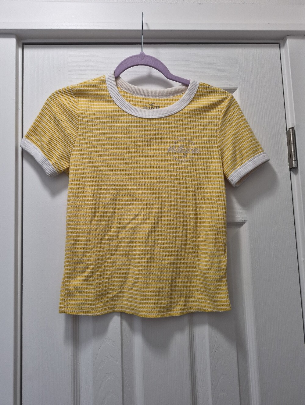 Hollister Yellow & White Striped Ringer Tee